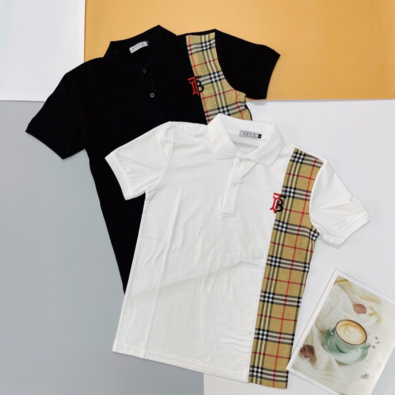 Áo Thun Nam Ngắn Tay Cổ Trụ Phối BBR Caro vải cotton thoáng mát