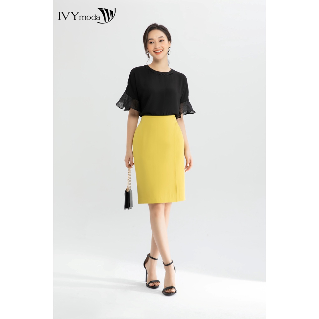 Chân váy bút chì ráp tà trước IVY moda MS 31M6560