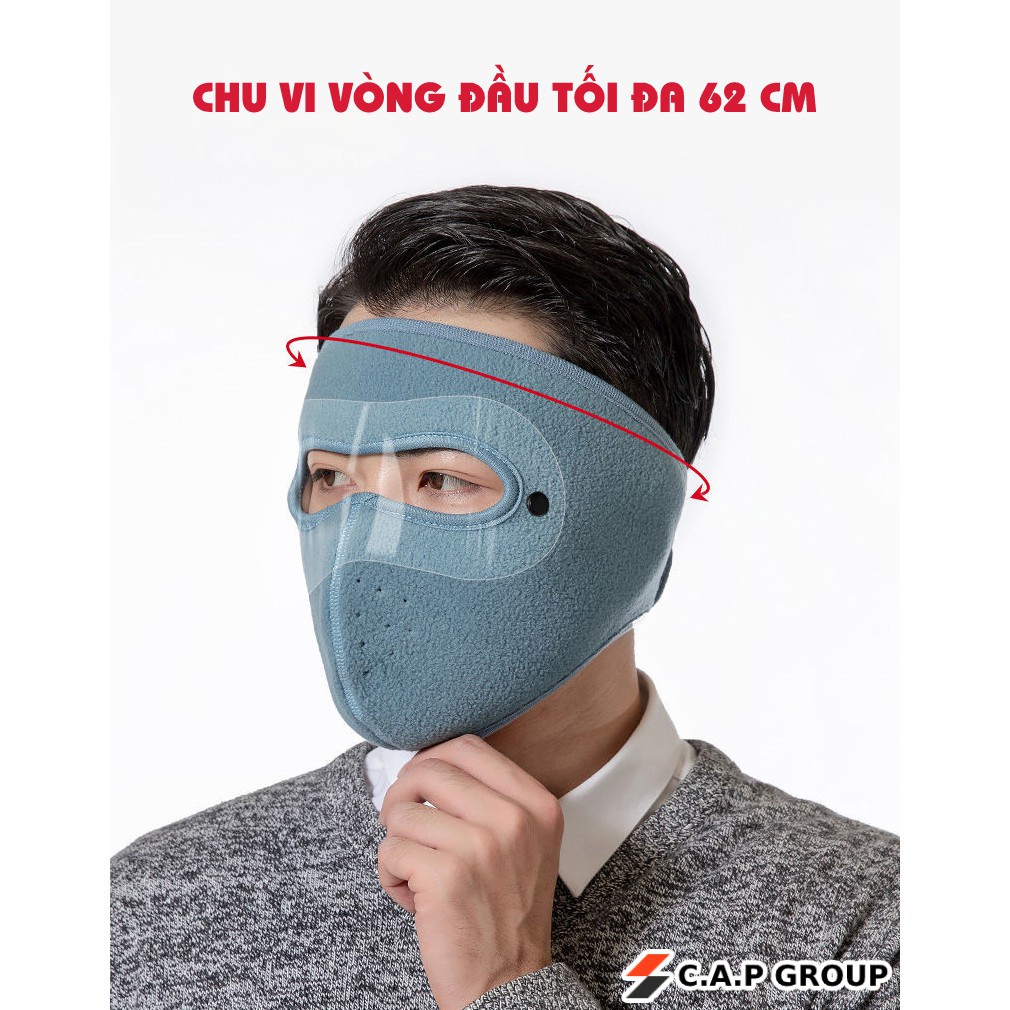 Khẩu trang Ninja lót nỉ bảo vệ mắt - Khẩu trang có kính che trán kín mặt dán gáy che kín tai chạy xe phượt nam nữ