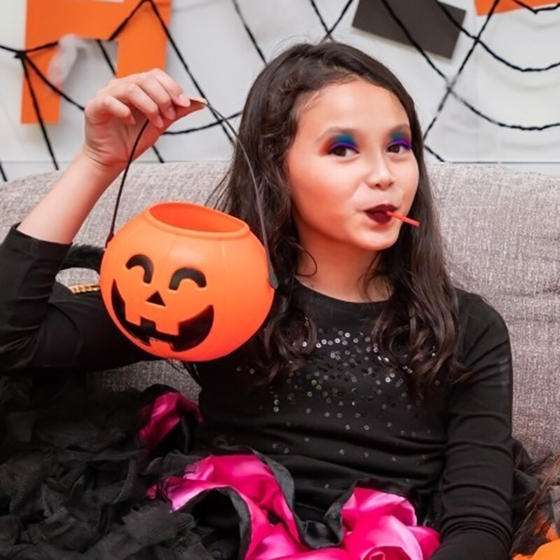 1 Xô Đựng Kẹo Hình Quả Bí Ngô Halloween Dành Cho Trẻ Em