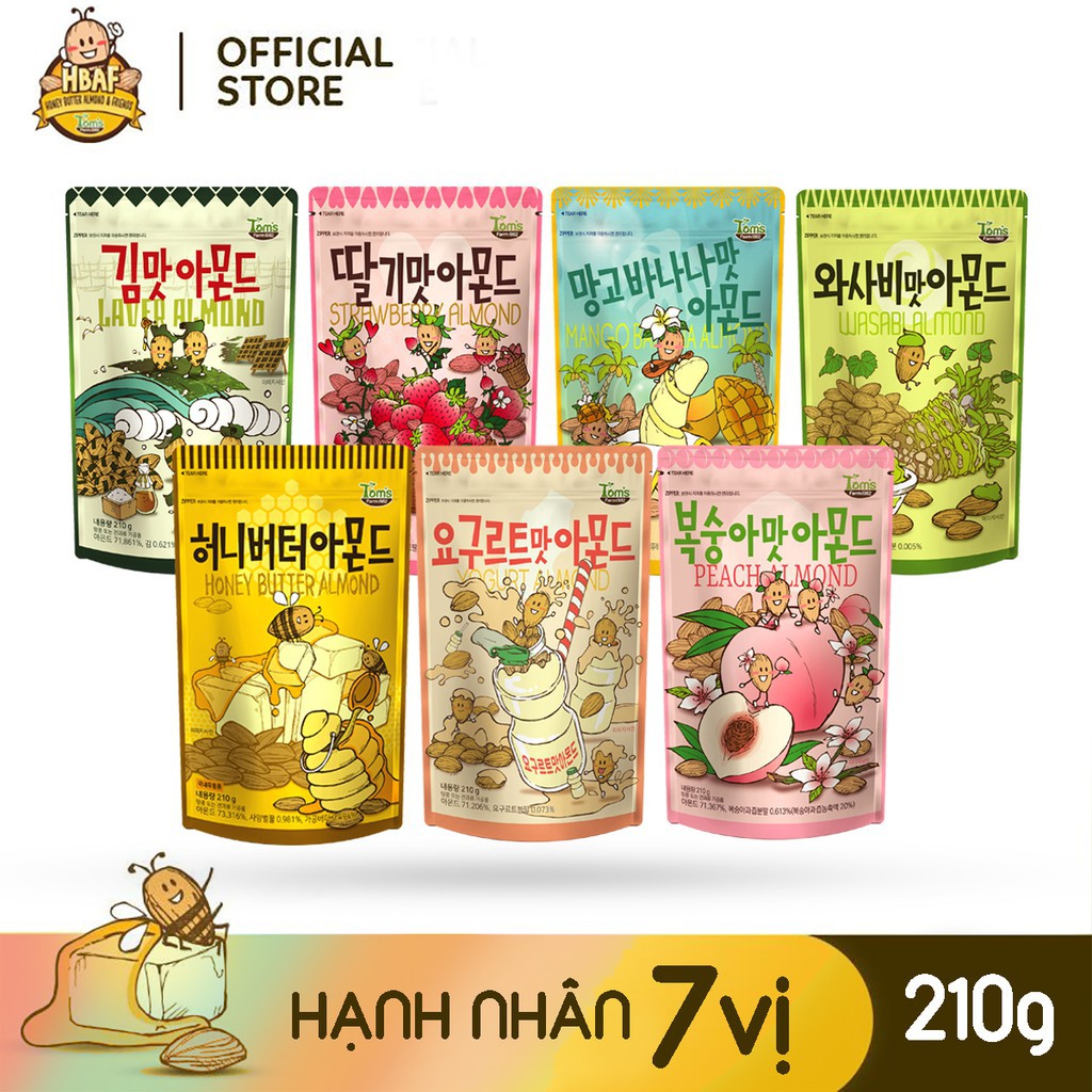 7 Vị Hạnh Nhân Tẩm Hương Vị Tom's Farm Hàn Quốc- Gói 210g