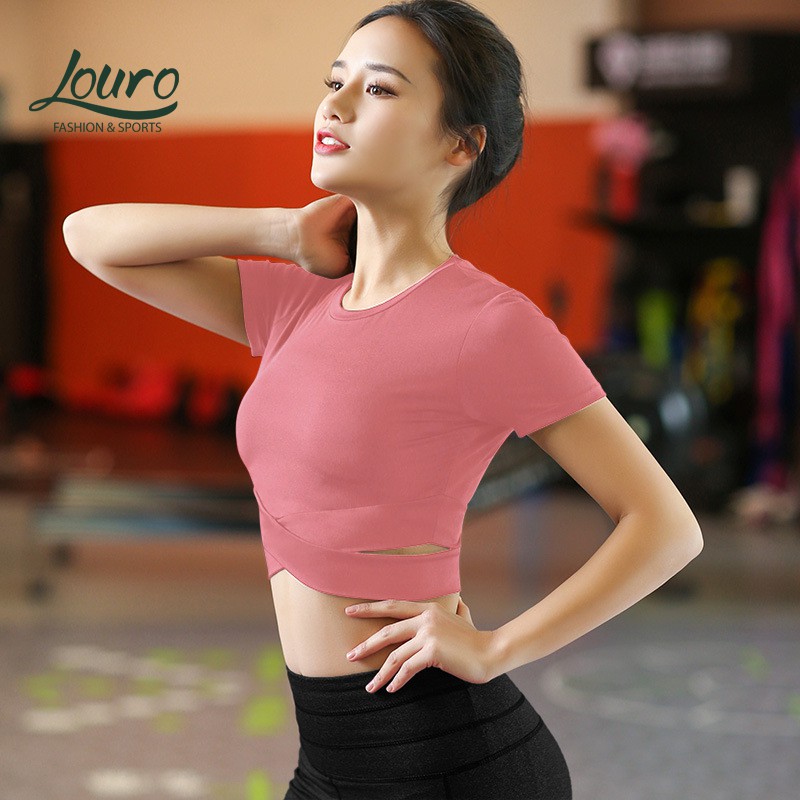 Áo croptop body dây chéo Louro, kiểu áo dùng tập tập gym nữ , yoga, zumba, chất liệu co giãn, thoáng mát - LA59