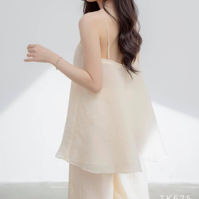 Set 2 dây quần suông áo xòe voan nhũ kim tuyến