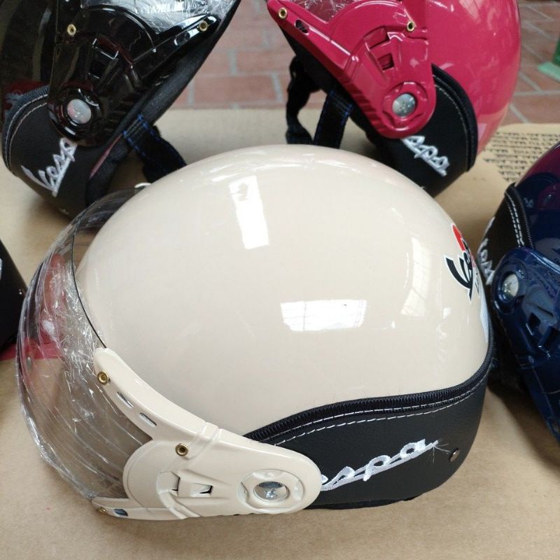 Mũ bảo hiểm vespa kèm kính, mũ bảo hiểm nửa đầu