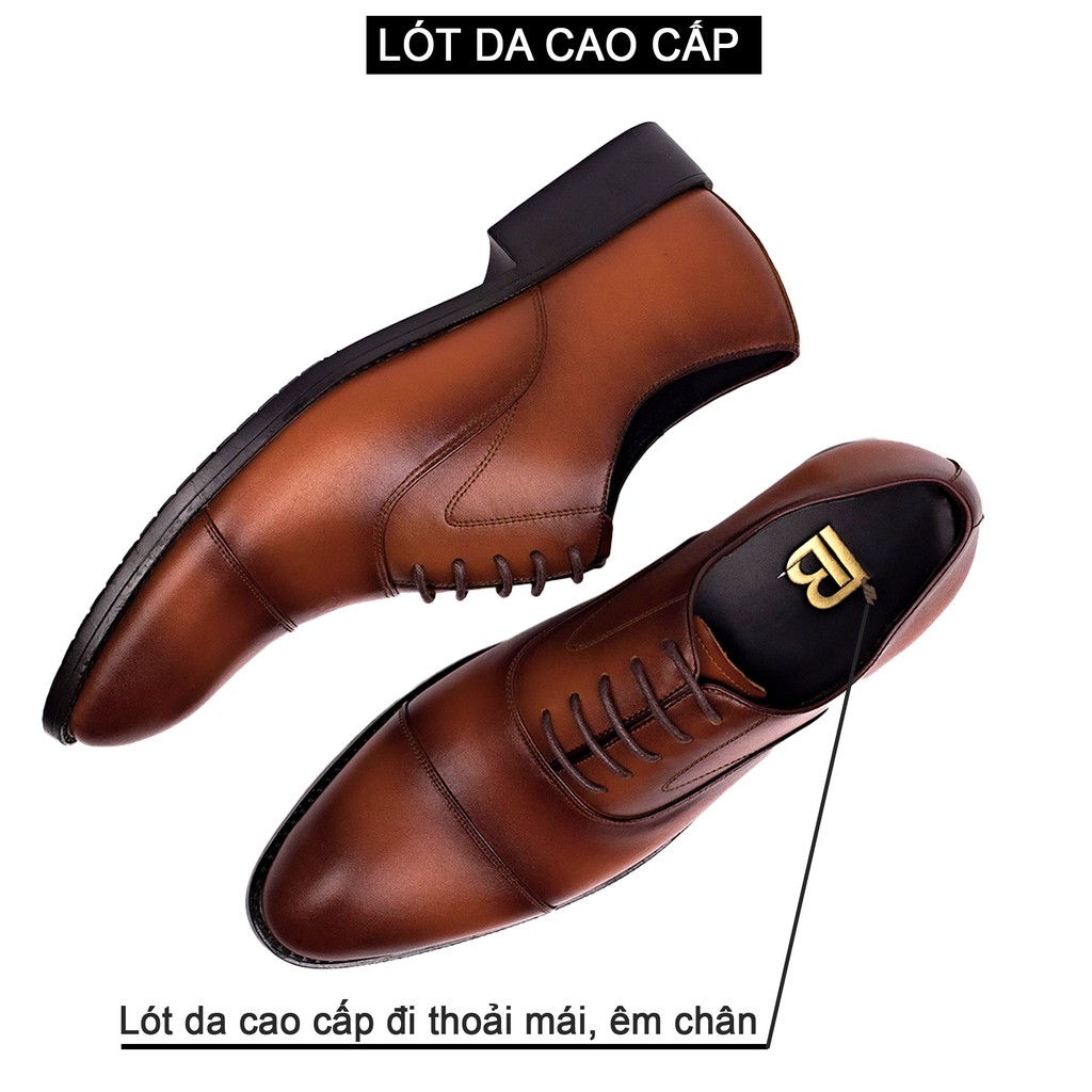 Giày da nam oxford công sở da bò nappa cao cấp màu nâu G106- Bụi leather- hộp sang trọng -BH 12 tháng