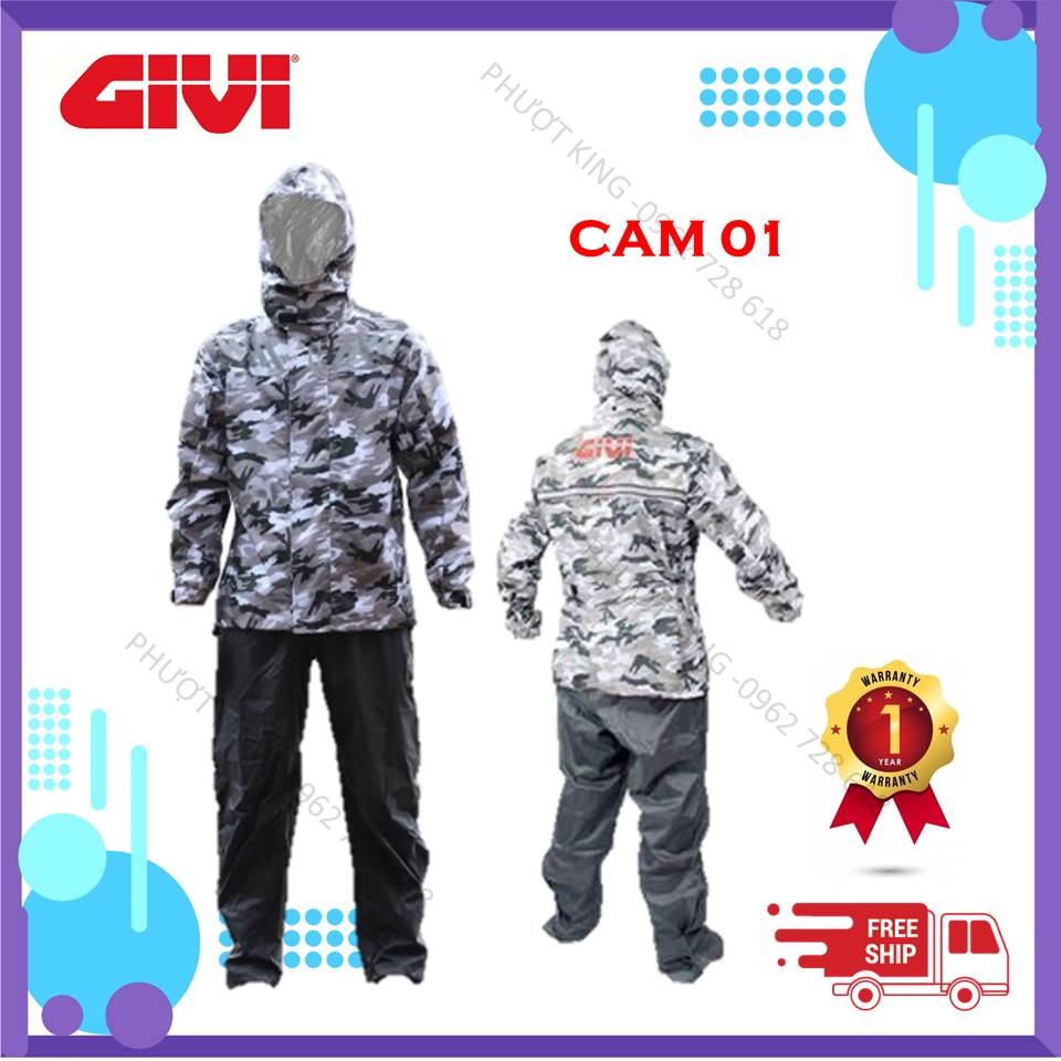 [CHÍNH HÃNG] Bộ quần áo mưa GIVI CAMO