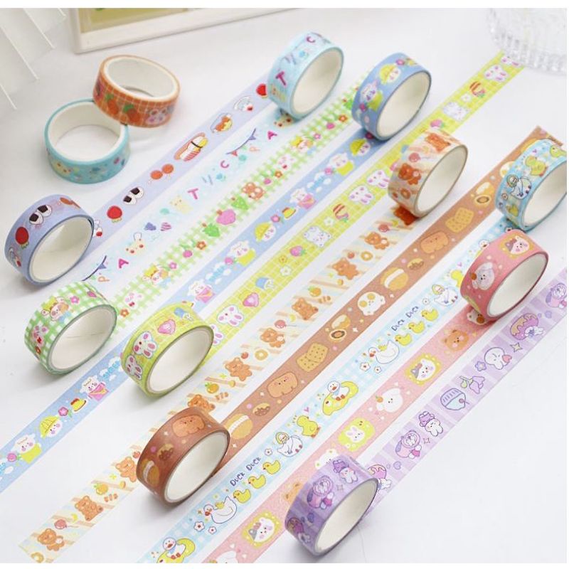 Washi Tape Cuộn Băng Dính Trang Trí Nhật Ký, Sổ Tay, Phụ Kiện Làm Handmade