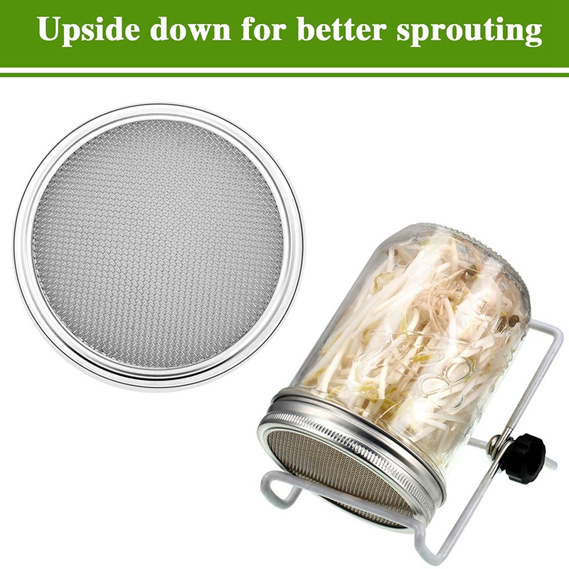 8 Pieces Sprouting Lids Plastic and Strainer Lid with 2 Sprouting Stands for 86 mm Wide Mouth Mason Canning Jars