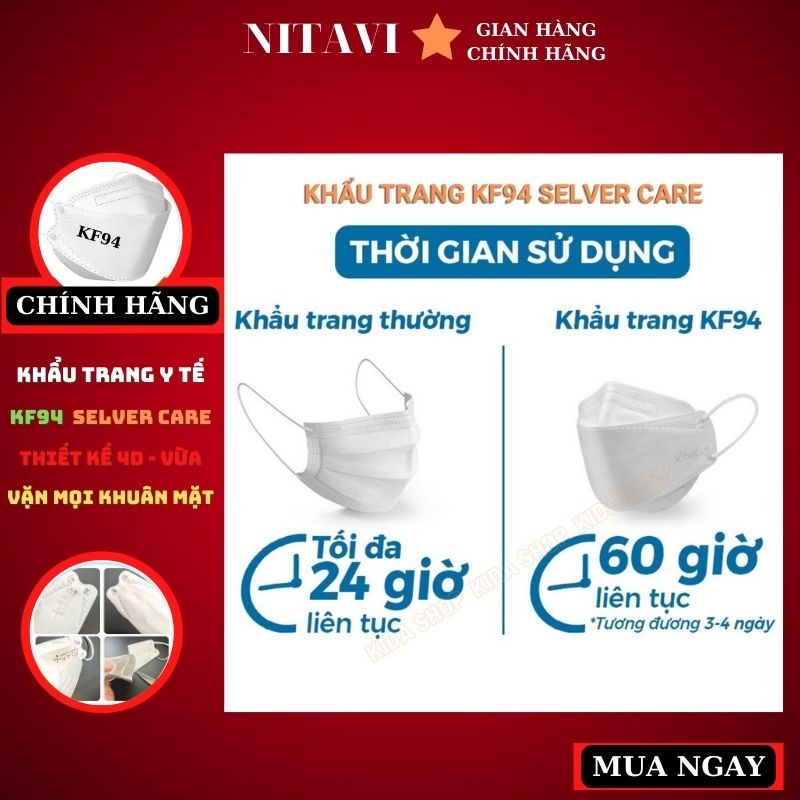 Khẩu Trang KF94 y tế 4D SELVER CARE Màu Trắng chống bụi mịn kháng khuẩn hàng cao cấp