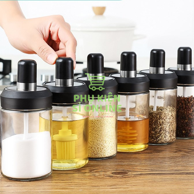 Lọ/Hũ đựng gia vị thủy tinh kèm muỗng/ thìa thuận tiện hàng loại đẹp Store4girls_T049