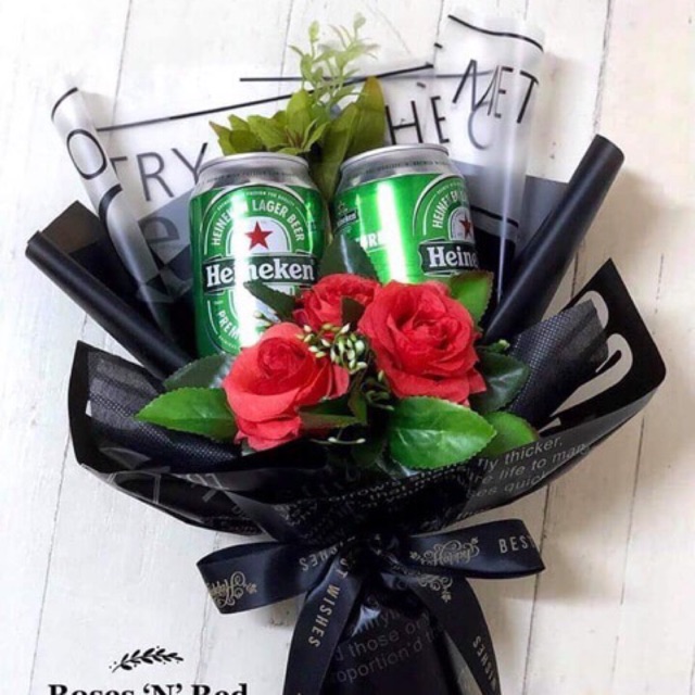 Hoa bó kèm 5l bia ken