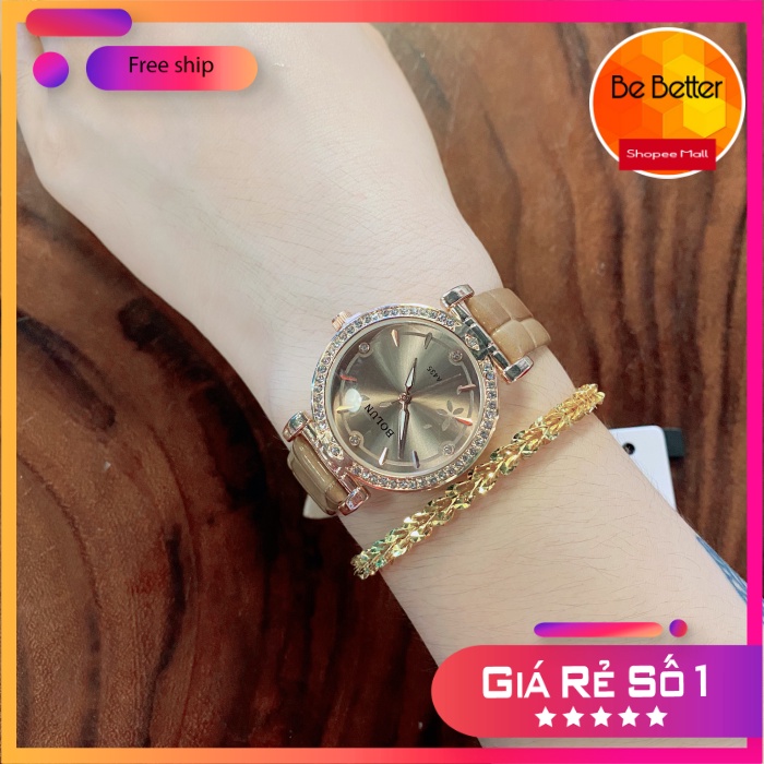 Đồng hồ  Nữ ❤️Bolun❤️ dây da mặt vuông đính hạt sang trọng rẻ nhất HCM