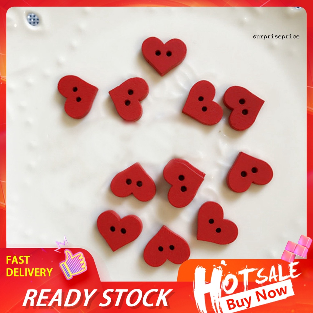 100 Nút Gỗ 2 Lỗ Hình Trái Tim Đỏ May Quần Áo
