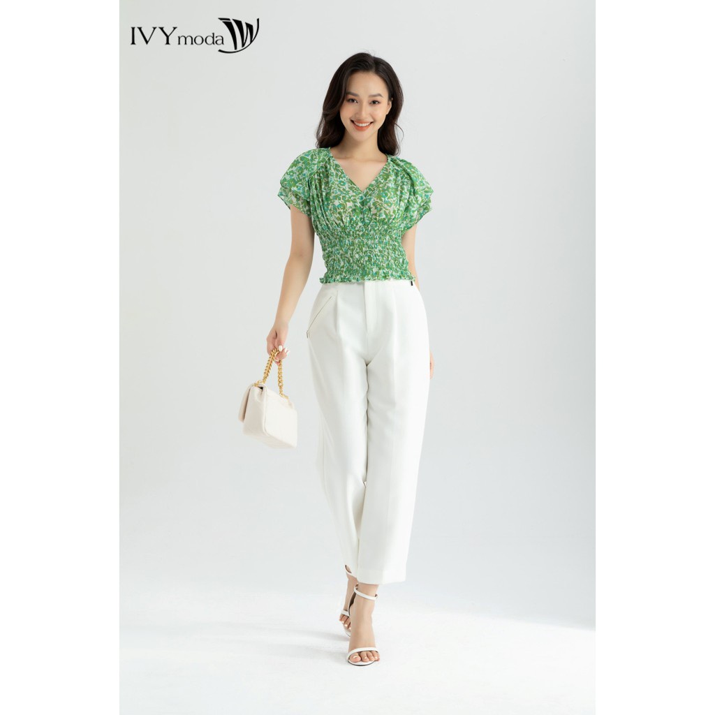 [NHẬP WABRTL5 GIẢM 10% TỐI ĐA 50K ĐH 250K ]Áo sơ mi nữ họa tiết cổ V IVY moda MS 16M6537