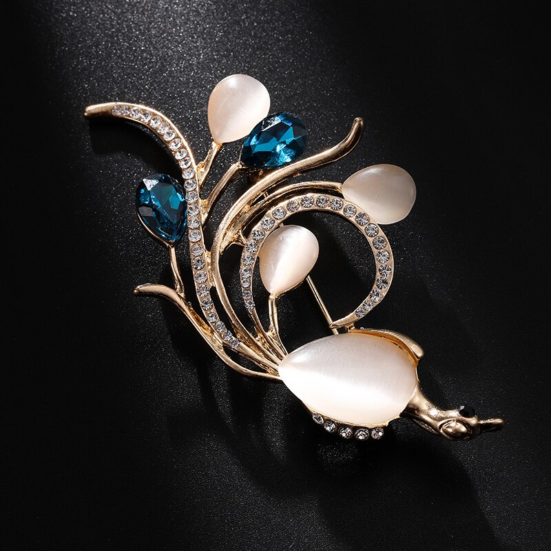 Trâm cài áo hình chim phượng hoàng đính đá opal thời trang