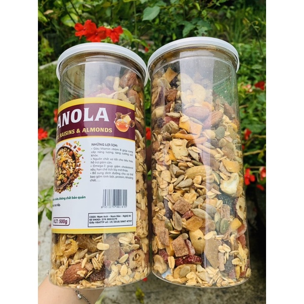 Combo 2hộp Granola ngũ cốc siêu hạt, 10% yến mạch . hỗ trợ giảm cân , 500gram 1 hộp. tặng bộ chén muỗng gáo dừa cap cấp