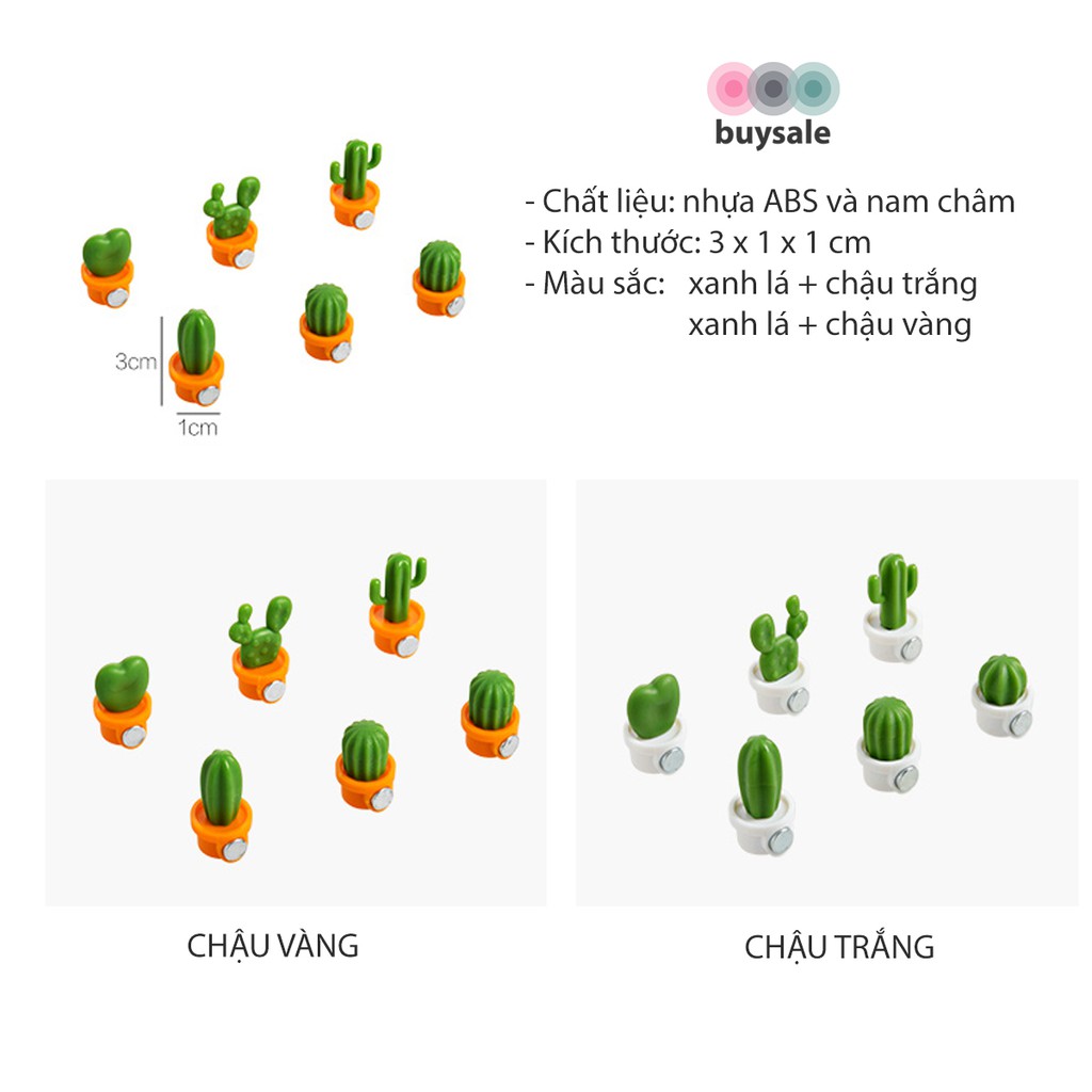 Nam châm hít trang trí tủ lạnh 6 món hình chậu xương rồng cactus - buysale - BSPK135