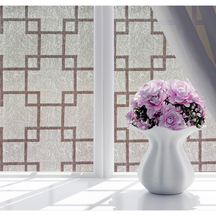 Decal giấy dán kính ô vuông nâu khổ rộng 0.45m