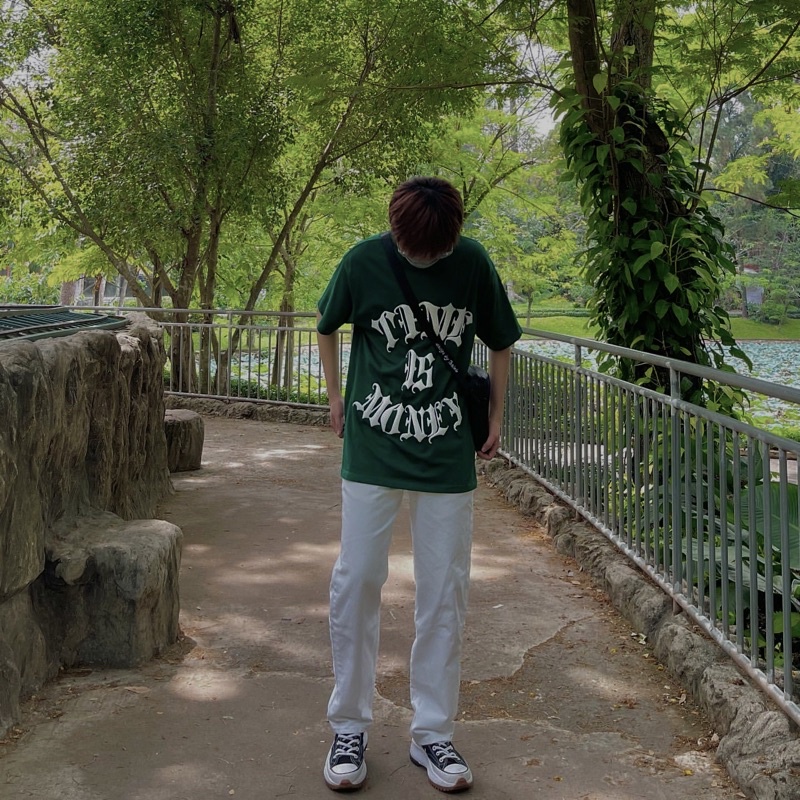 Áo thun xanh lá TIME IS MONEY phong cách hottrend 2022, Áo Phông Unisex Nam Nữ