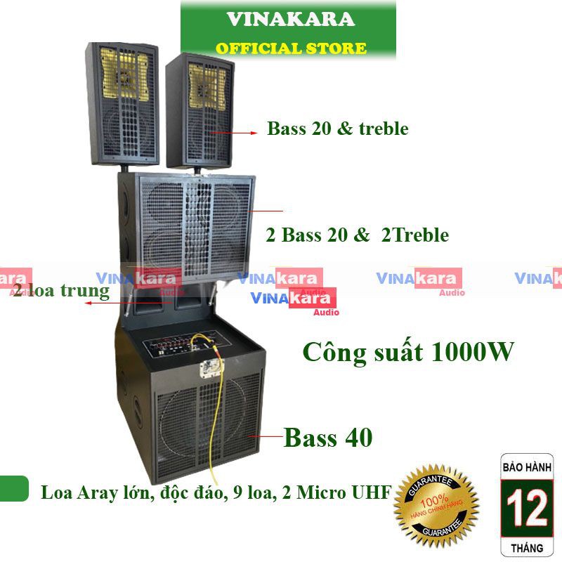 Loa kéo công suất lớn, loa araray cao cấp, 9 loa, chơi tiệc ngoài trời, BH6 Tháng, hát karaoke hay