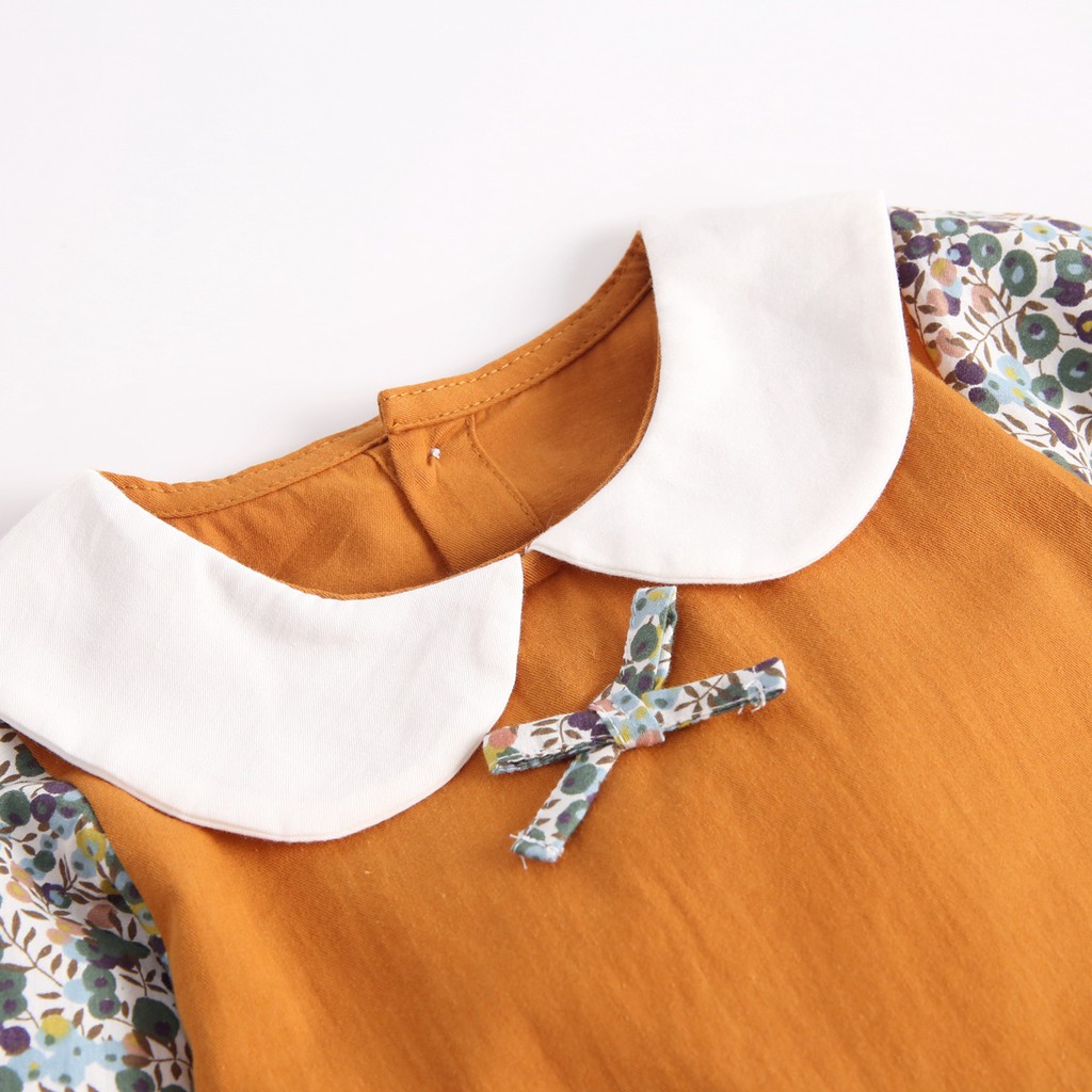 Áo Liền Quần Sanlutoz Tay Dài Bằng Cotton Màu Cam Cho Bé Gái