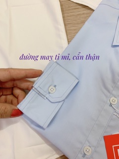 Áo sơ mi nữ xanh - trắng