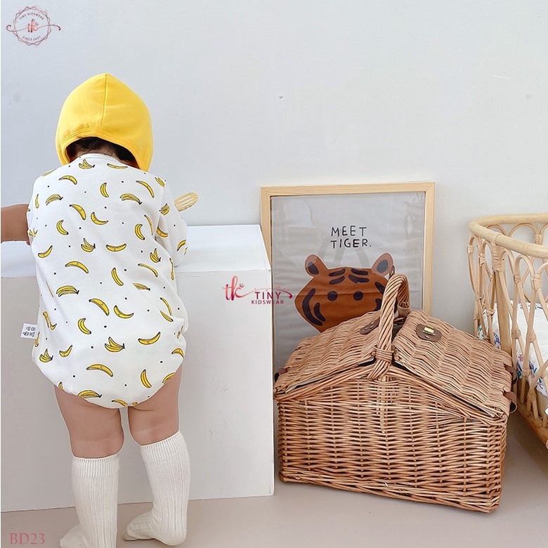 Body chip dài tay, bodysuit thu đông họa tiết quả chuối (tặng kèm mũ mầm) cho bé từ 4-13kg