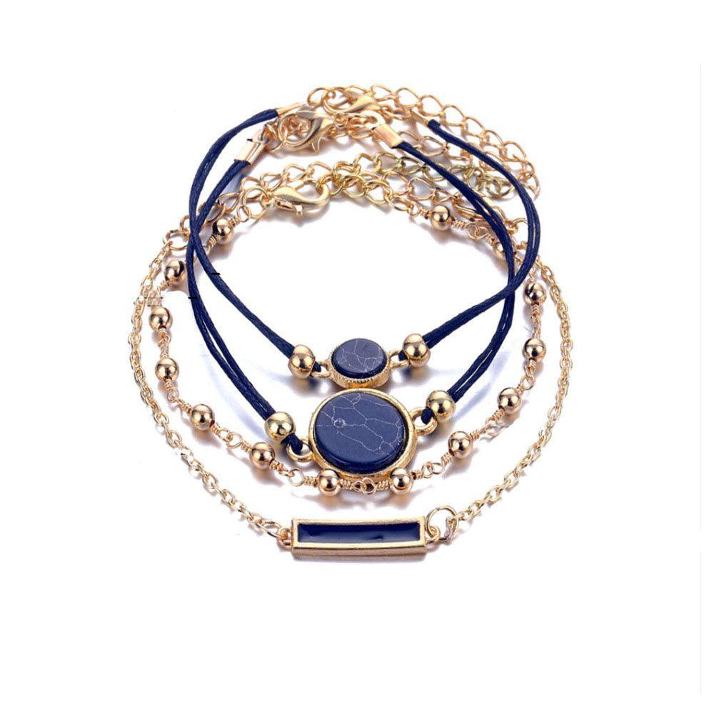 Set 4 Vòng Tay Handmade Màu Đen Phong Cách Boho Thời Trang Cho Nữ