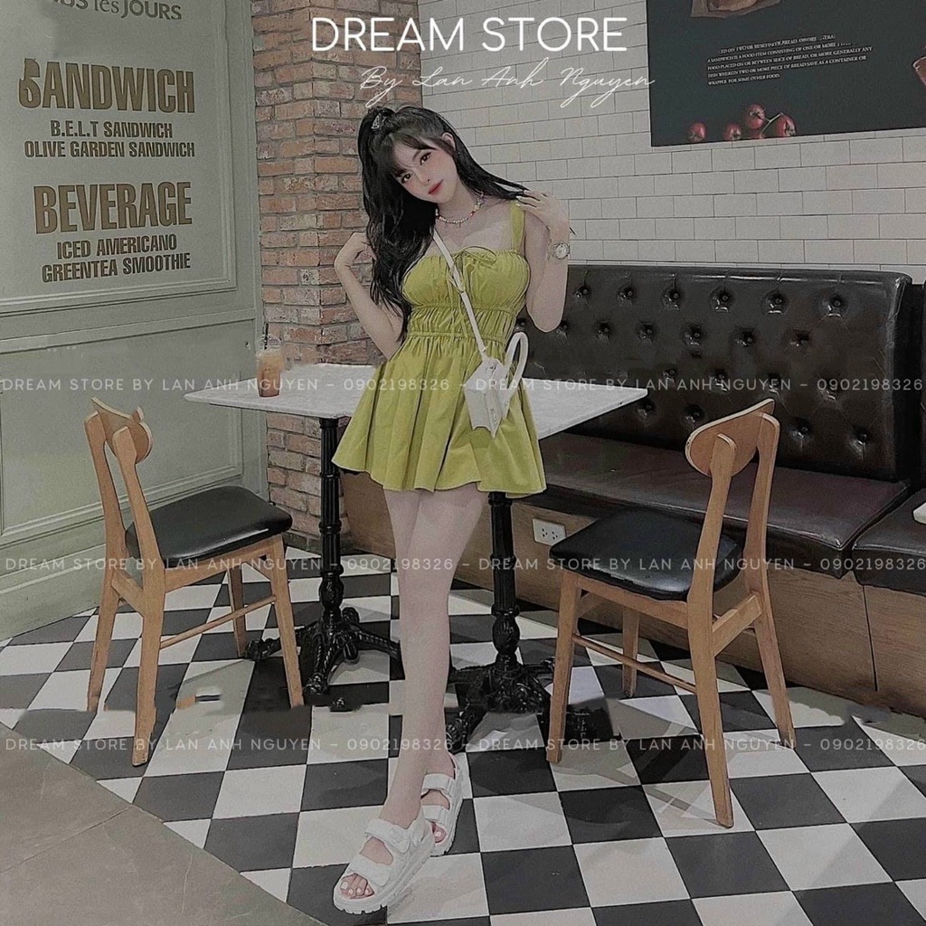 Đầm váy nữ 2 dây nhún eo xếp ly tầng nhỏ nhắn xinh xắn dành cho các công chúa đi chơi