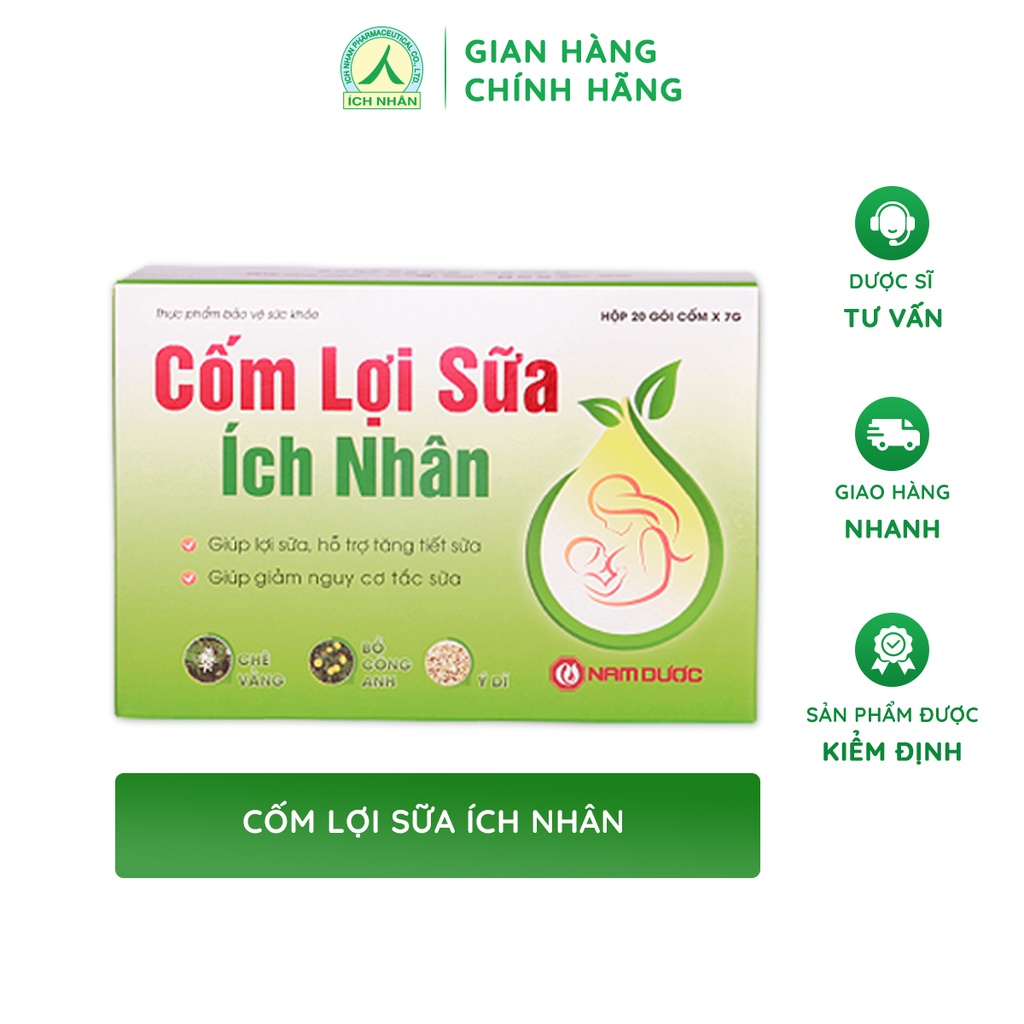 Cốm lợi sữa Ích Nhân hỗ trợ tăng tiết sữa, giảm căng, tắc - dành cho mẹ bầu hộp 20 gói CLS