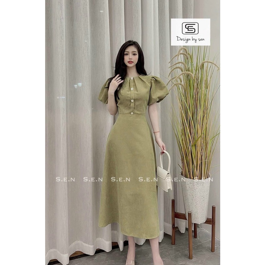 Đầm váy nữ dự tiệc xòe đính nút cổ tròn tiểu thư siêu xinh, sang chảnh dành cho các nàng đi chơi, dự tiệc