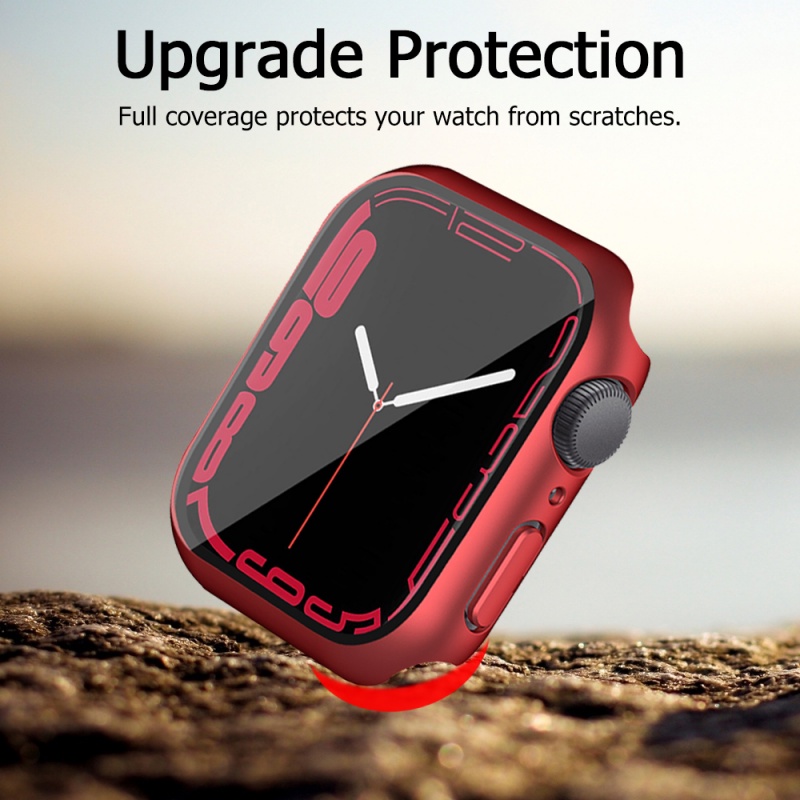 Miimall bảo vệ màn hình Ốp Lưng cho apple Watch 8 7 41/45mm 2 Trong 1 Ốp Kính cường lực bảo vệ màn hình Cho đồng hồ cho apple iwatch 7 series 8 41mm 45mm Case