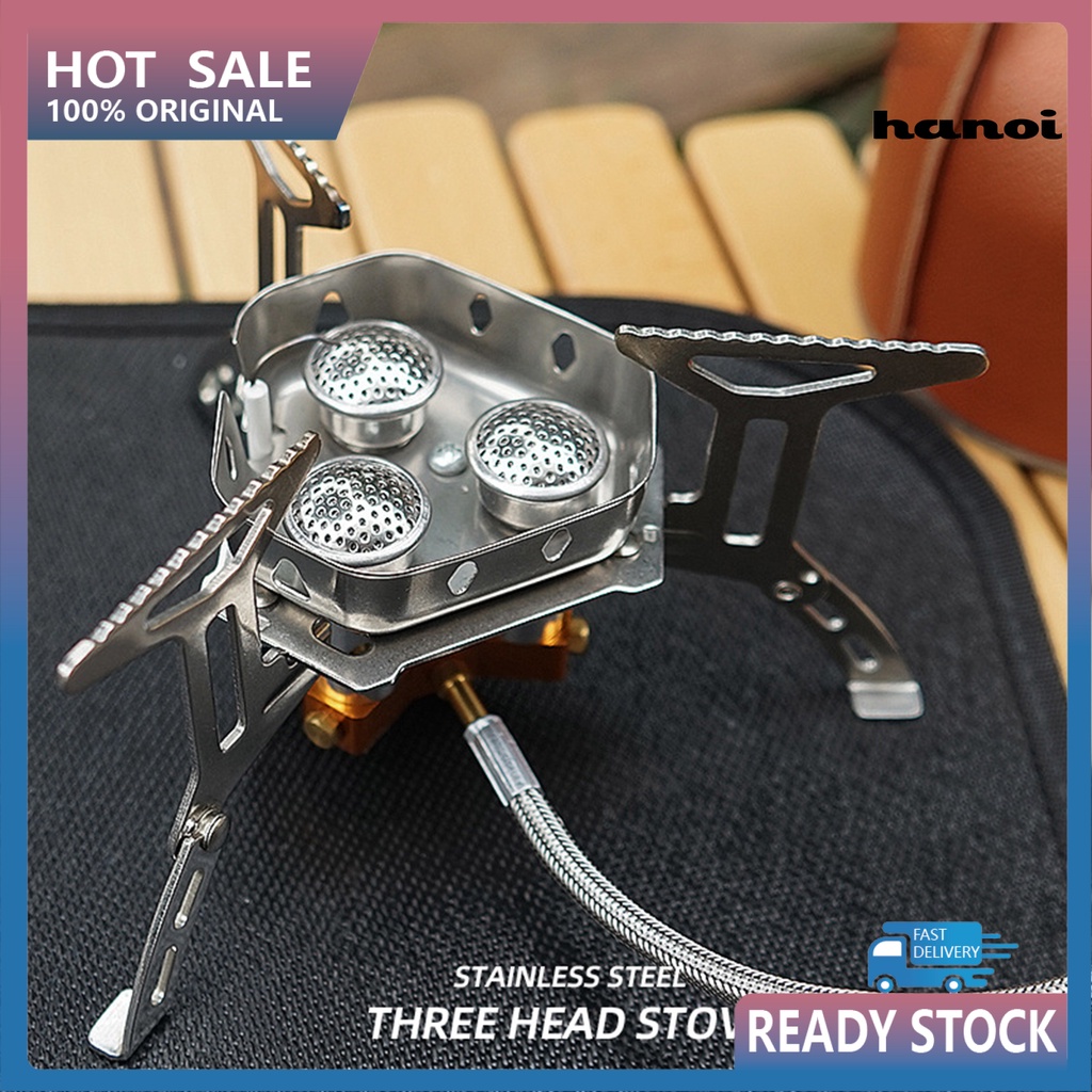 Bếp Ga Bằng Thép Không Gỉ Ba Lõi Gấp Gọn Nhẹ Cho Đi Cắm Trại