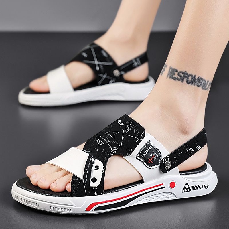 Giày Sandal Đi Biển Mùa Hè Hai Cách Đeo Màu Trắng Phong Cách Mới Cho Nam