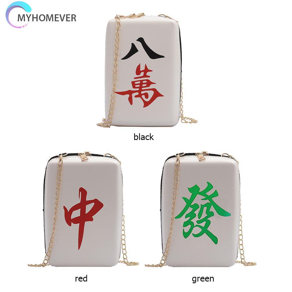 myhomever Creative Mahjong Print Shoulder Packs PU Leather Women Chain Crossbody Bags