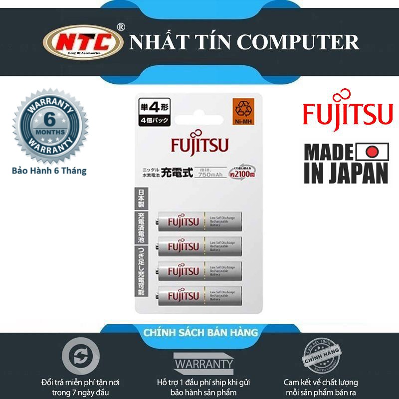 Pin sạc AAA Fujitsu 750mAh vỉ 4 Viên made in JAPAN - nội địa Nhật Bản (trắng)