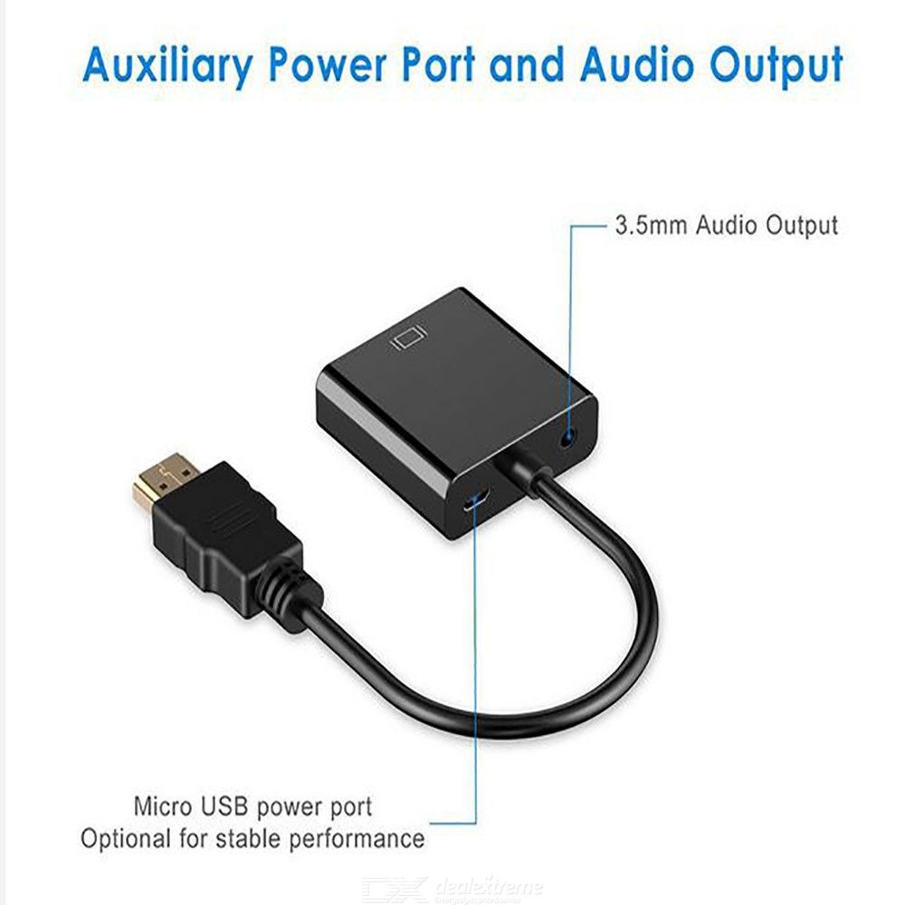 POWER Cáp Chuyển Đổi Hdmi Sang Vga Với Cổng Âm Thanh Micro Usb Cho Máy Tính