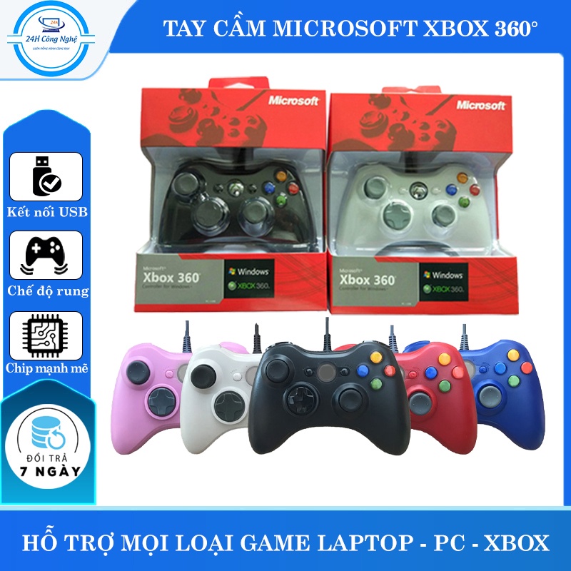 Tay cầm Chơi Game Microsoft Xbox 360 Full Box Có Rung có dây dùng được cho mọi PC, Laptop full skill all game - K1236