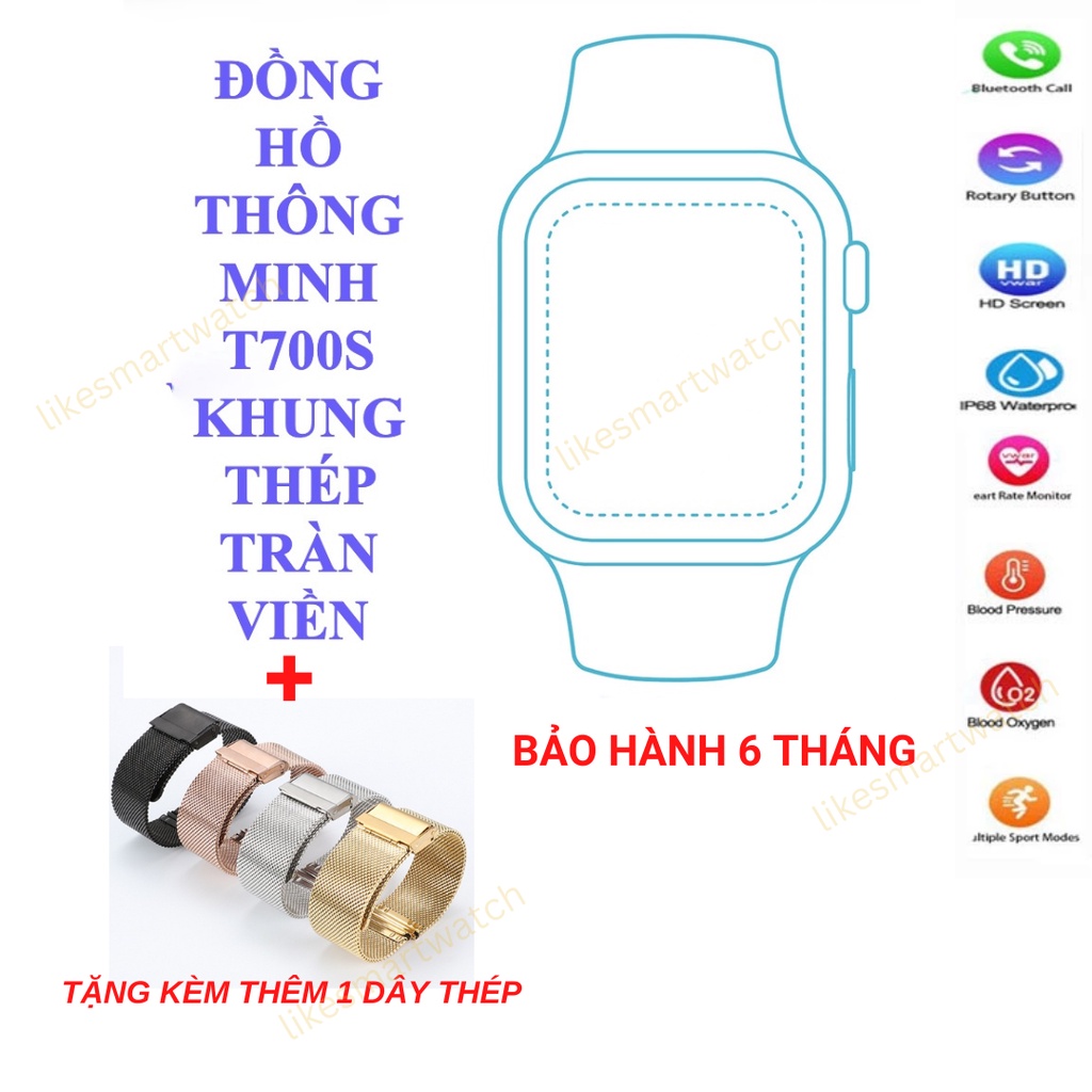 Đồng Hồ Thông Minh T700S Tràn Viền Khung Thép Cao Cấp, Smart Watch T700S Nghe Gọi Trực Tiếp