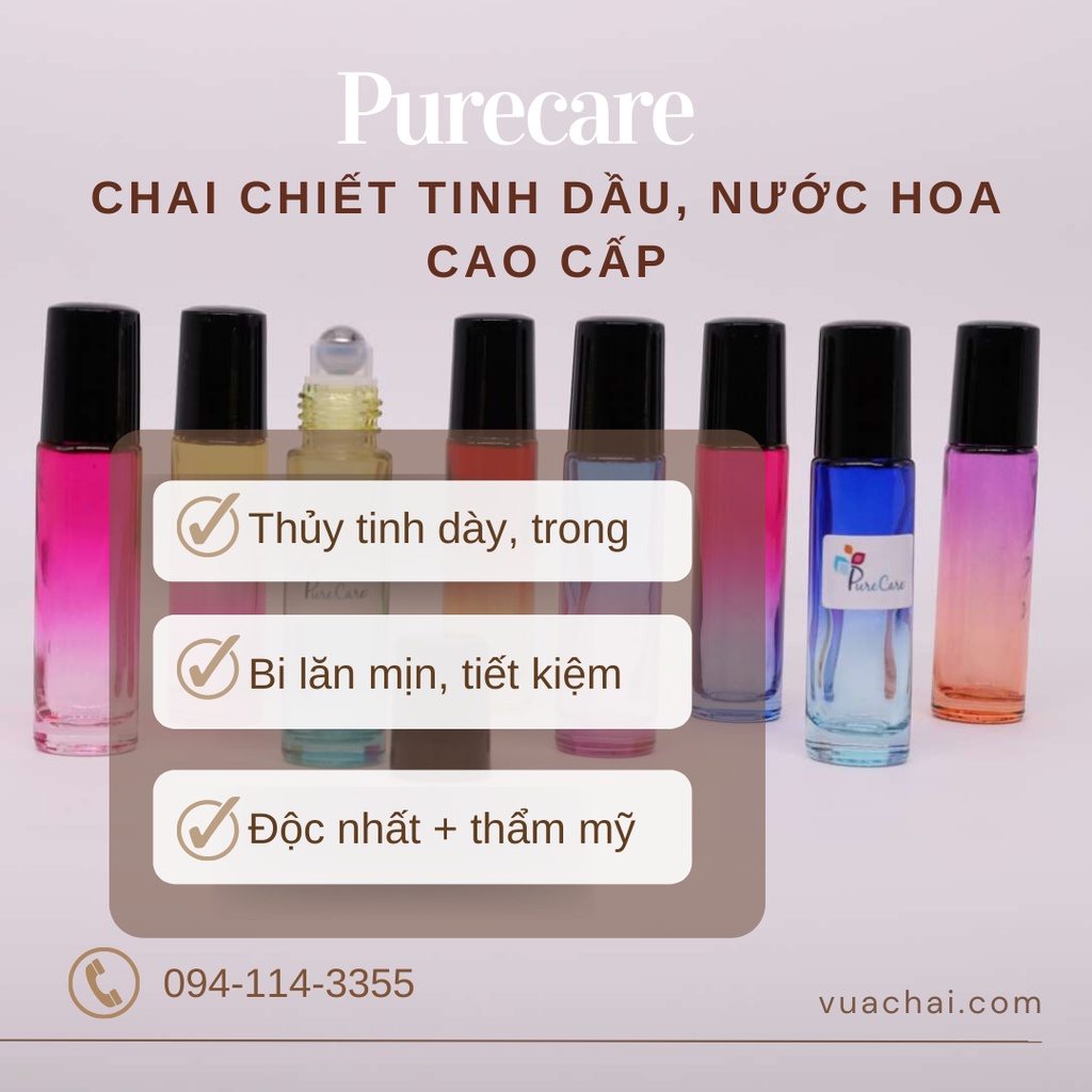 Chai bi lăn 10ml thủy tinh nắp nhựa đen màu Gradient Ombre chiết nước hoa tinh dầu lăn đều mịn