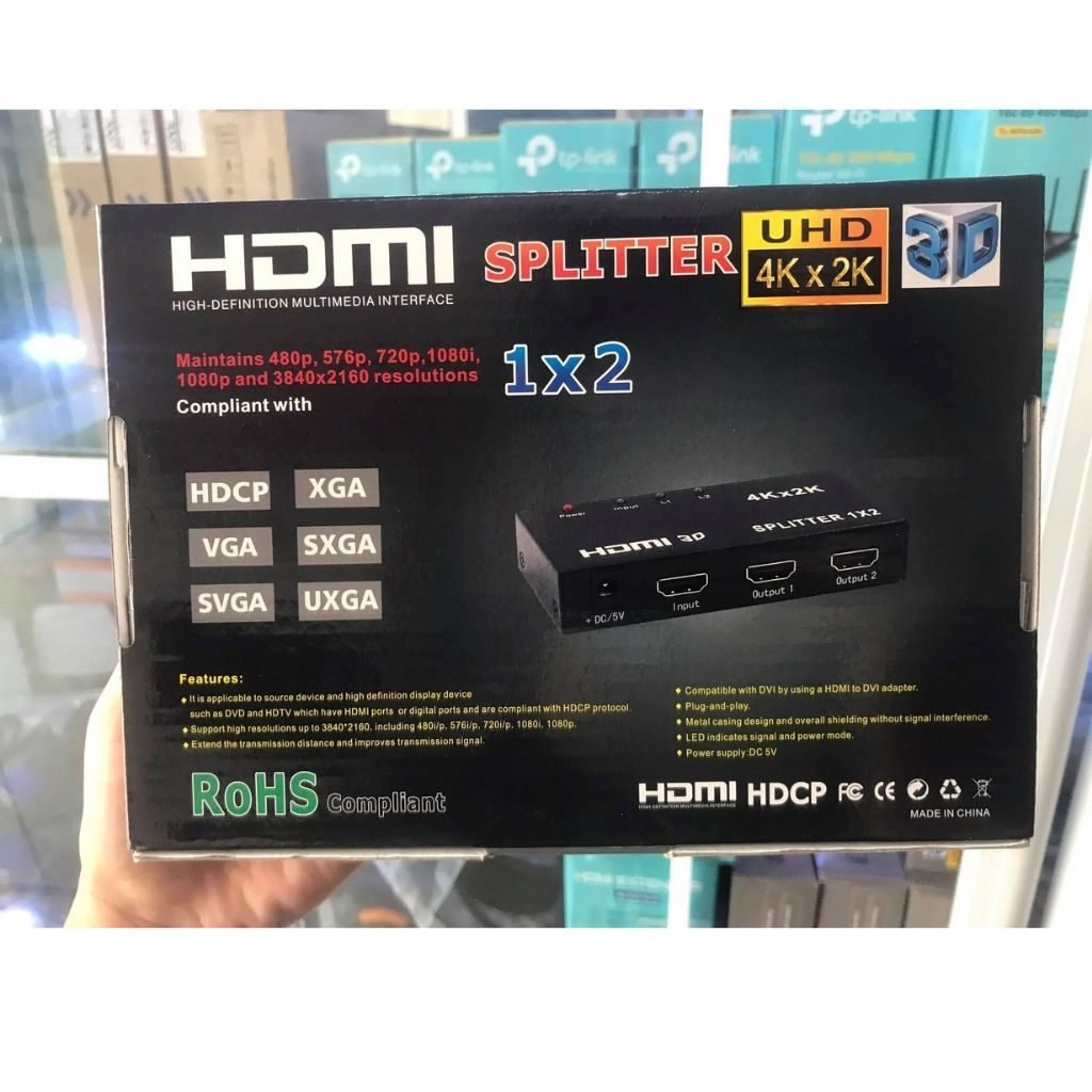 Hub HDMI, Bộ chia HDMI splitter 1 ra 2 UHD 4Kx2K cho PC,DVD,PS3,TV