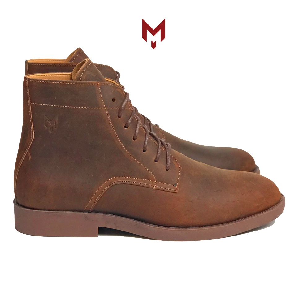 Giày cao cổ nam Mad Desert Plain Boots Brown da bò sáp ngựa điên cao cấp phong cách bụi bặm