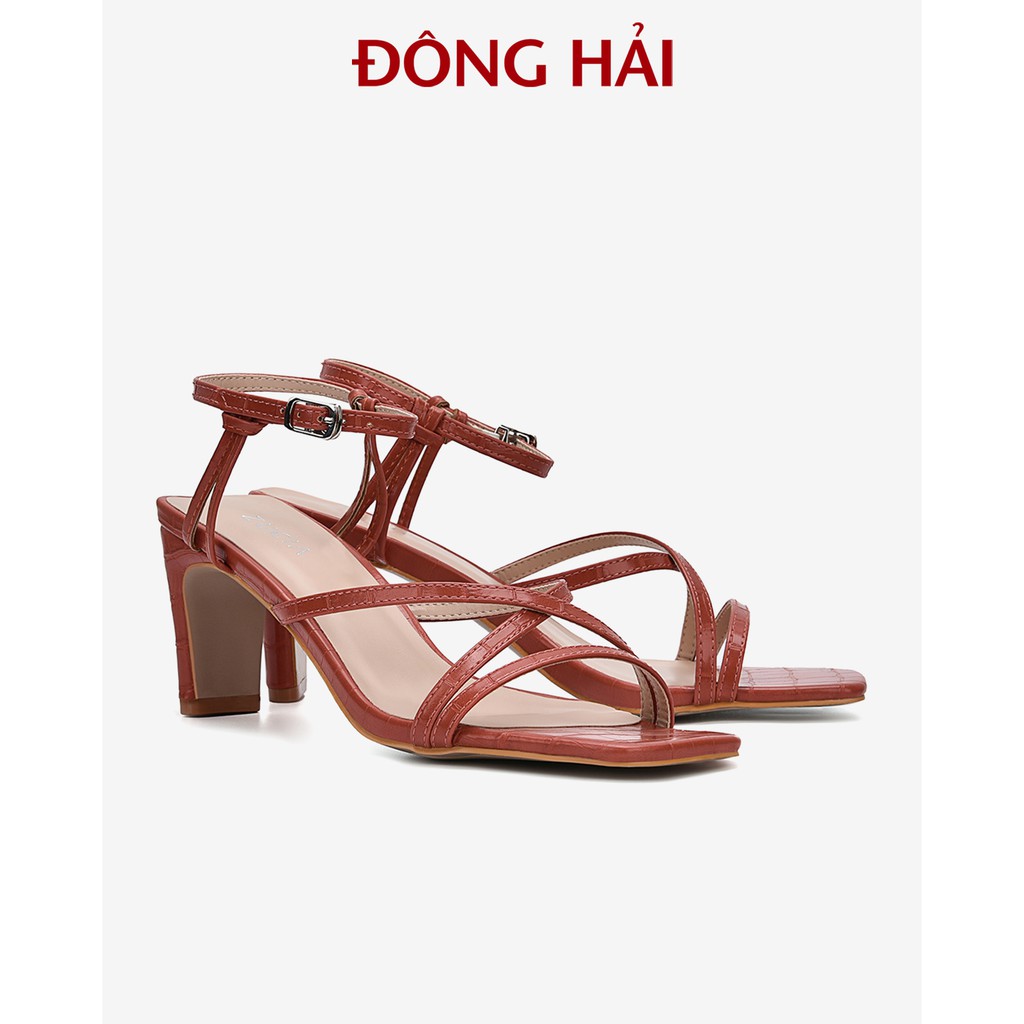 Sandal cao gót Zucia quai đan chéo da nhân tạo dập vân gót vuông 7cm - SHL34