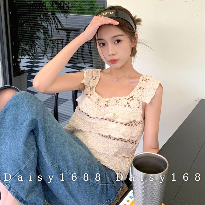 Có Sẵn- Áo Lưới Phối Ren Bèo Xếp Tầng Cổ Vuông Daisy1688