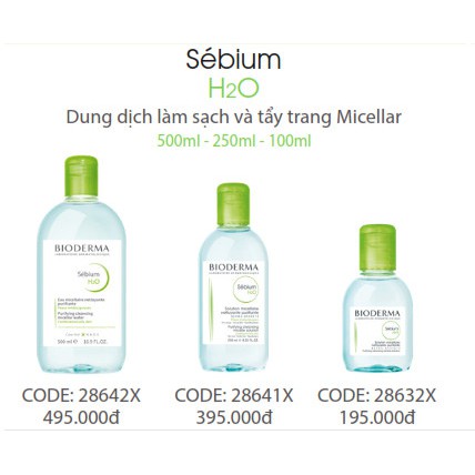 (Nhập khẩu chính hãng) Nước tẩy trang làm sạch da công nghệ Micellar Bioderma Sebium H2O 500ml, 250ml, 100ml