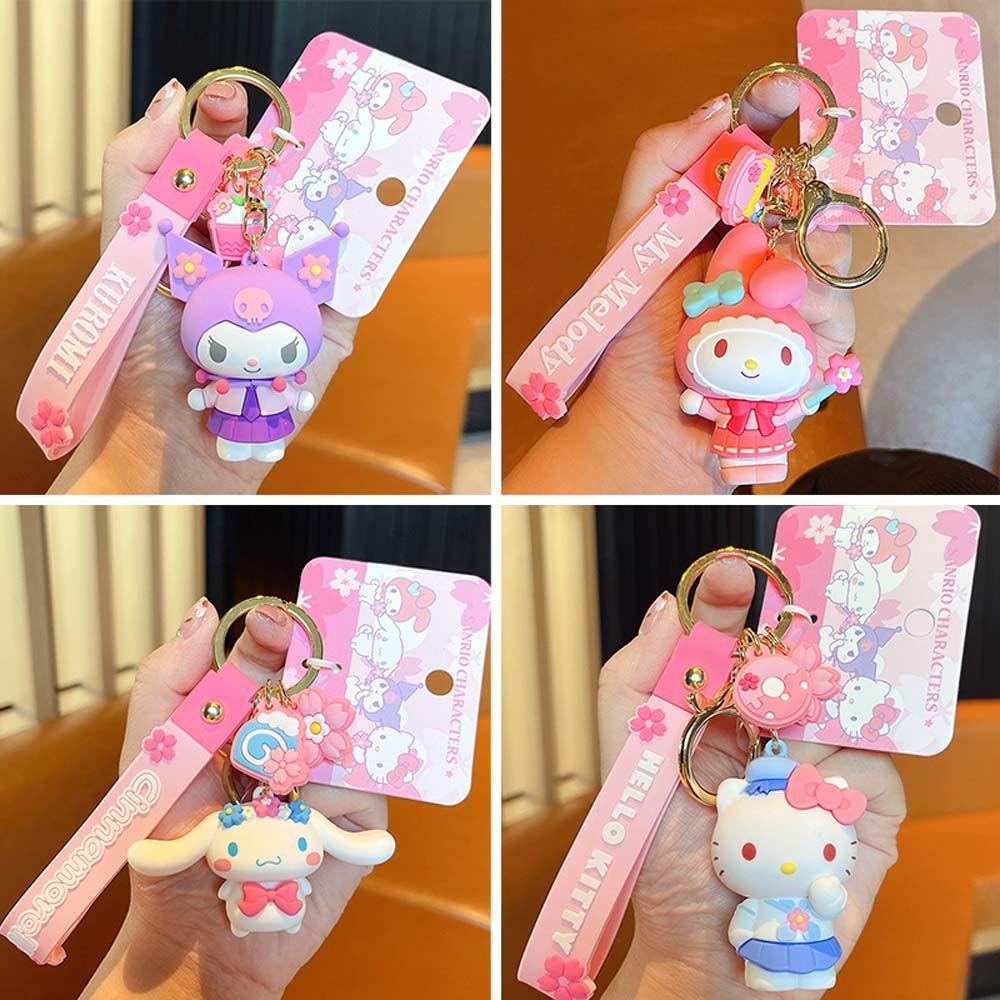 Móc Khóa Nhựa PVC Hình Hoa Anh Đào My Melody Pompom Purin Kuromi Kitty