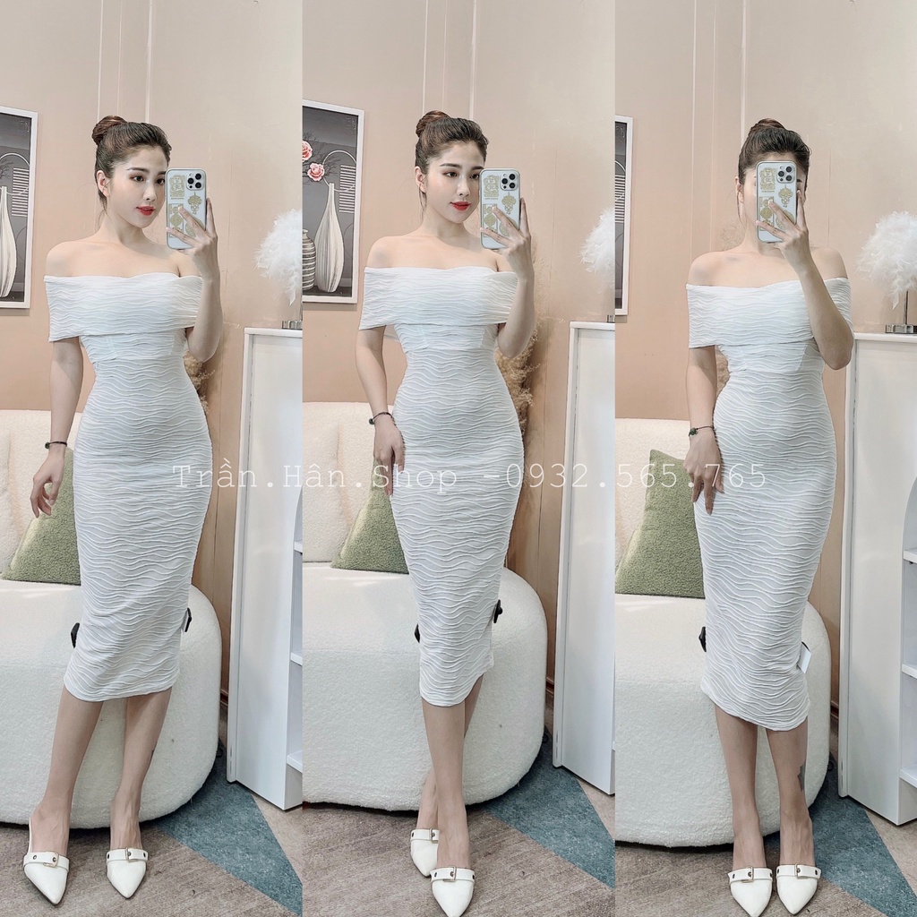 Váy trễ vai nữ chất xốp dáng dài sexy, gợi cảm mang đi chơi đi tiệcI Trần Hân Shop 3007200