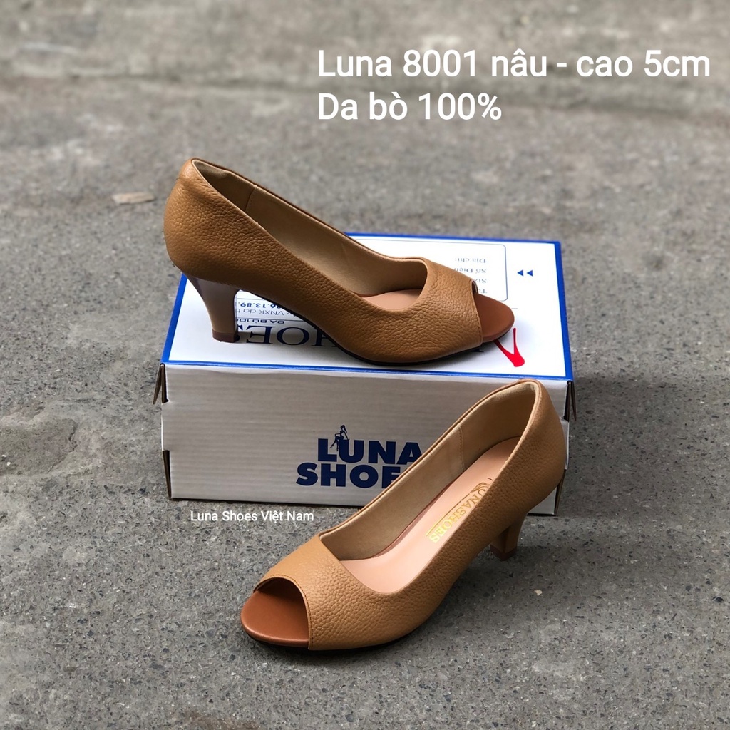 Giày Cao gót nữ 5p Lunashoes 8001 giầy da bò thật cho mẹ bảo hành 24 tháng vnxk guốc búp bê trung niên mềm đi êm chân