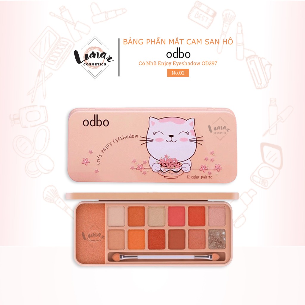 Bảng Phấn Mắt Tông Cam San Hô Có Nhũ Odbo Enjoy Eyeshadow OD297 No.02 - Màu Mắt Cam Đào Odbo