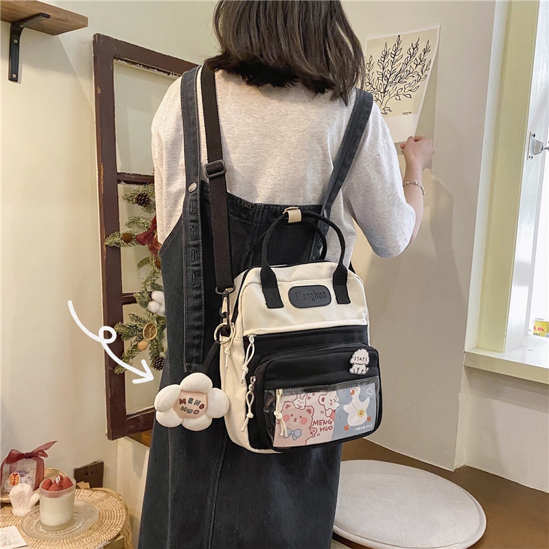 Balo đeo vai bằng nylon chống thấm nước họa tiết hoa phong cách Hàn Quốc dễ thương thời trang cho nữ